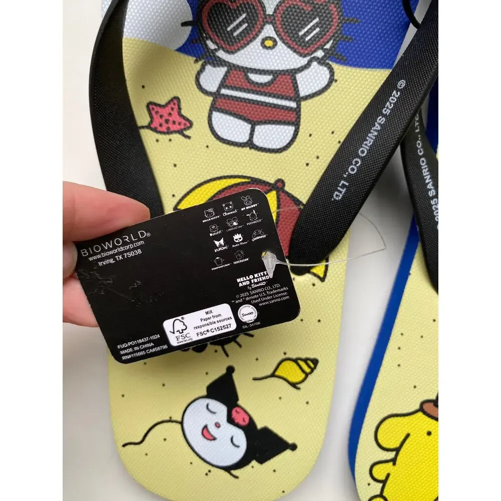 Hello Kitty & Friends Blue Beach Flip Flops Sanrio Printed Rubber NEW Size 13